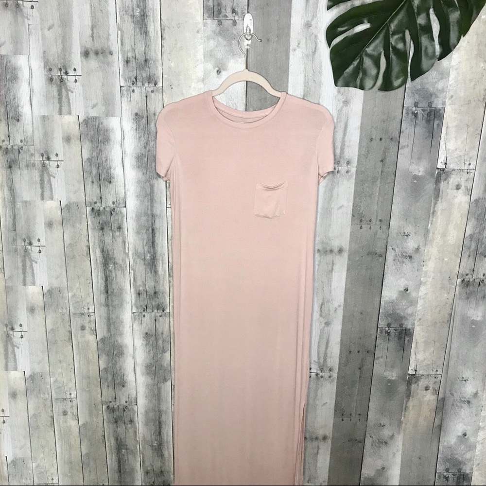 Free People Beach Pink Ribbed Maxi Dress H21